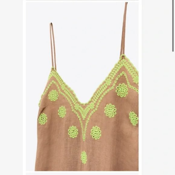 NWT Zara Embroidered Linen Slip Midi Dress size S - Picture 12 of 13